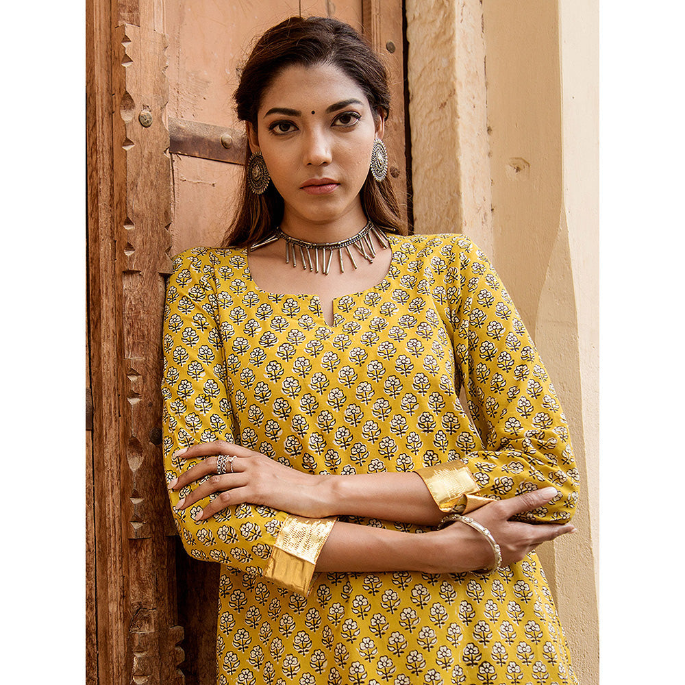 Gulabo Jaipur Inara Yellow Straight Kurta Set (Set Of 2)