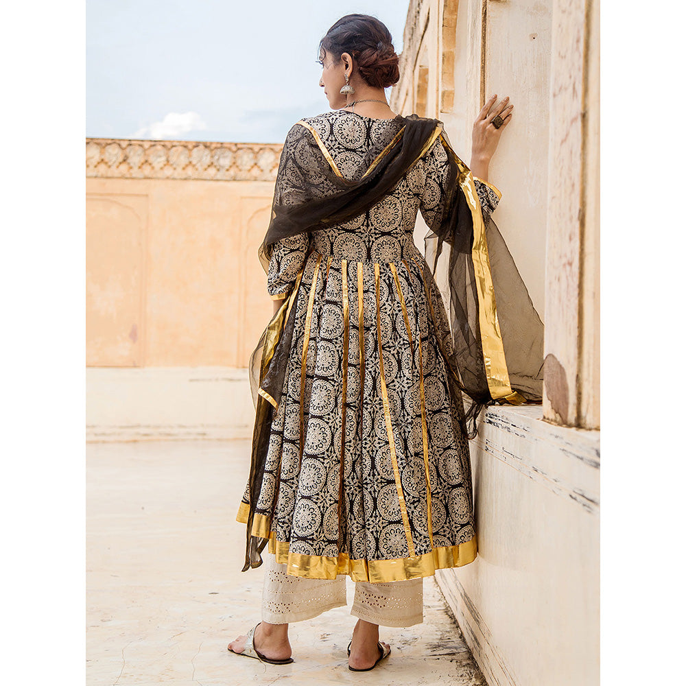 Gulabo Jaipur Inara Black Anarkali Kurta Set (Set Of 3)