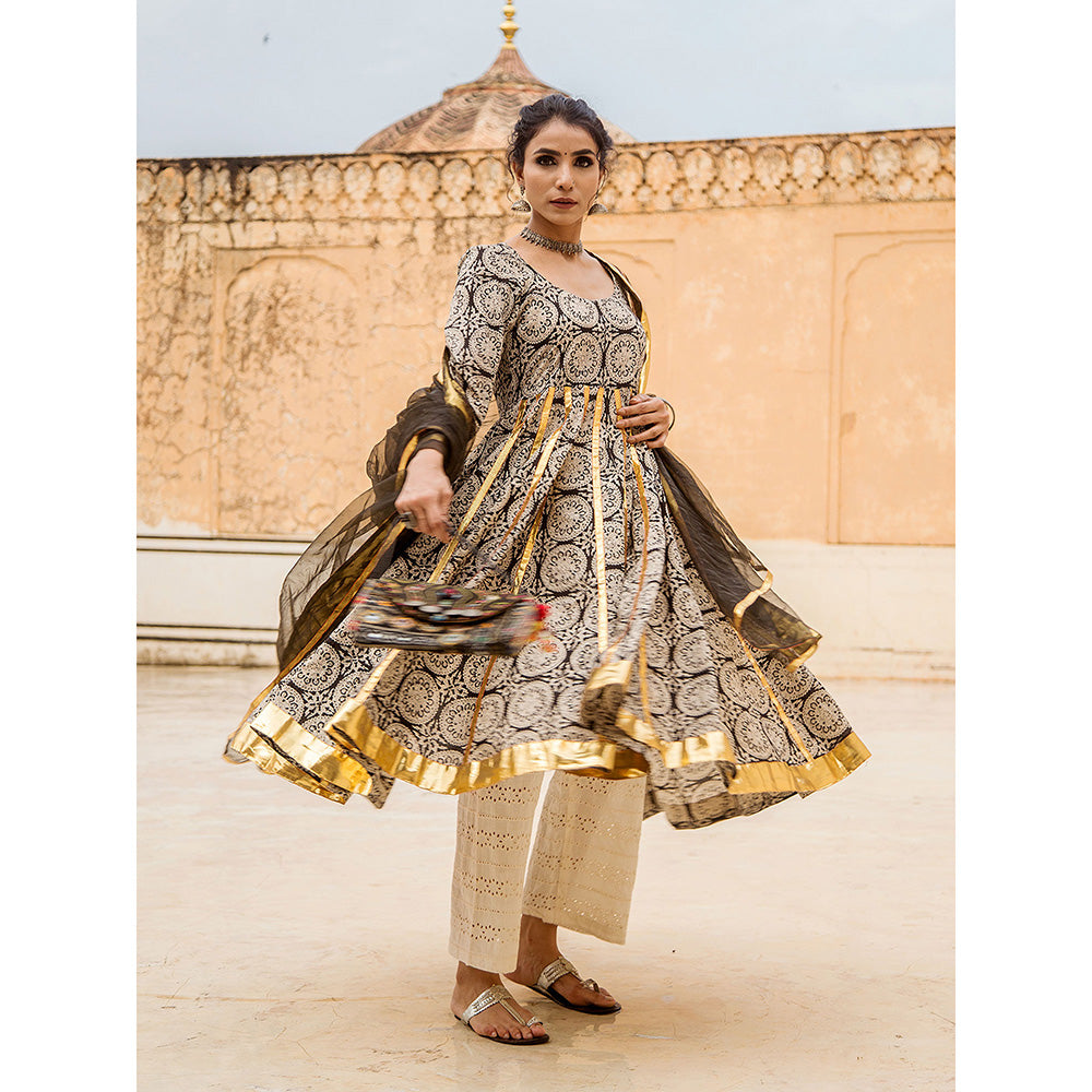 Gulabo Jaipur Inara Black Anarkali Kurta Set (Set Of 3)