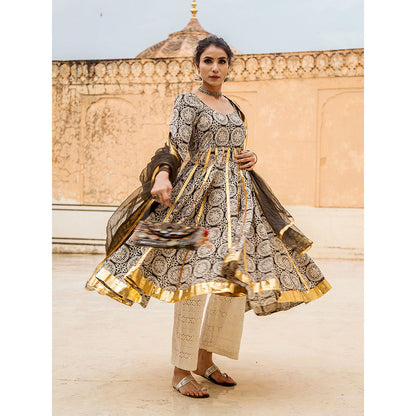Gulabo Jaipur Inara Black Anarkali Kurta Set (Set Of 3)
