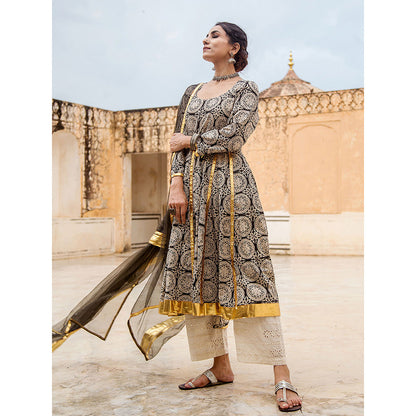 Gulabo Jaipur Inara Black Anarkali Kurta Set (Set Of 3)