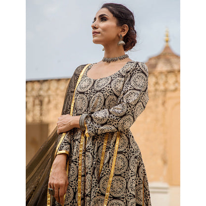 Gulabo Jaipur Inara Black Anarkali Kurta Set (Set Of 3)