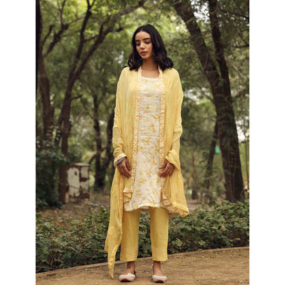 Gulabo Jaipur Sara Yellow Straight Kurta Set (Set Of 3)