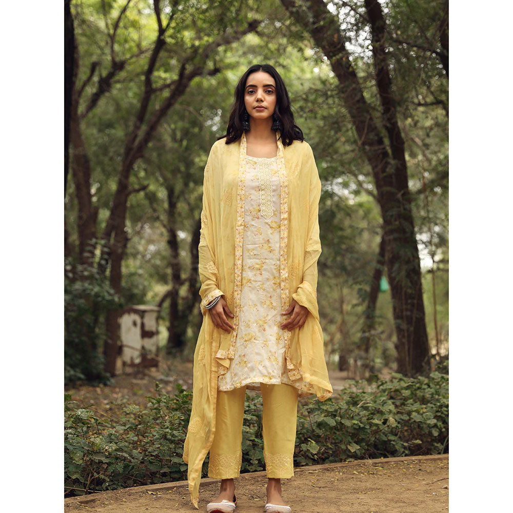 Gulabo Jaipur Sara Yellow Straight Kurta Set (Set Of 3)
