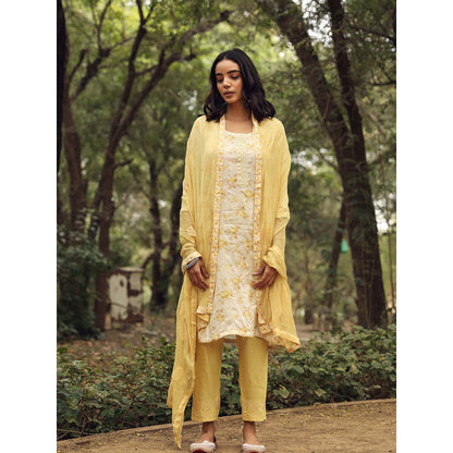 Gulabo Jaipur Sara Yellow Straight Kurta Set (Set Of 3)