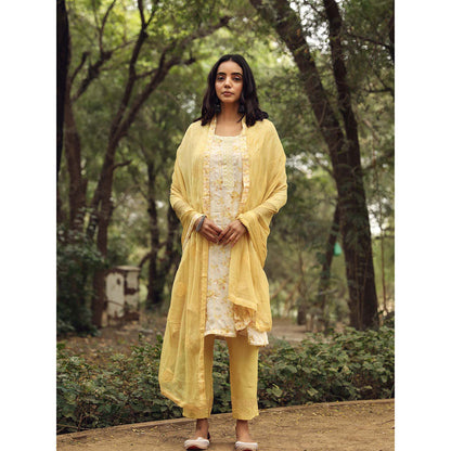 Gulabo Jaipur Sara Yellow Straight Kurta Set (Set Of 3)