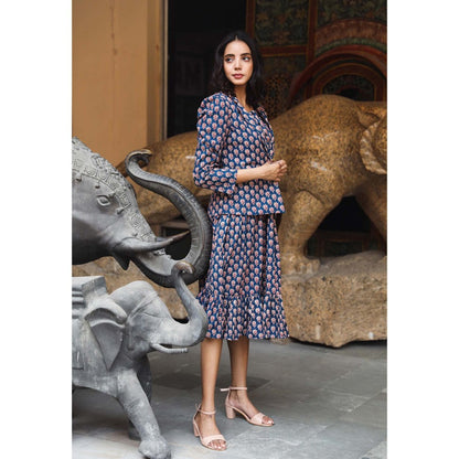 Gulabo Jaipur Aqsa Blue Dress (Set of 2)