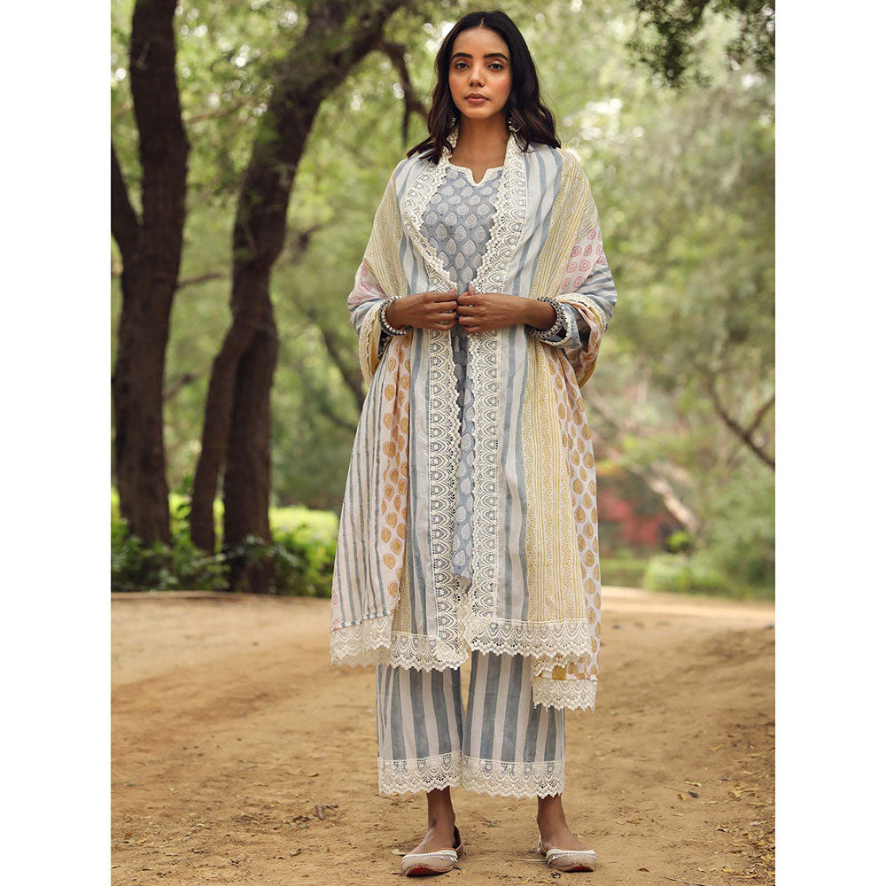 Gulabo Jaipur Adya Blue Kurta (Set of 3)