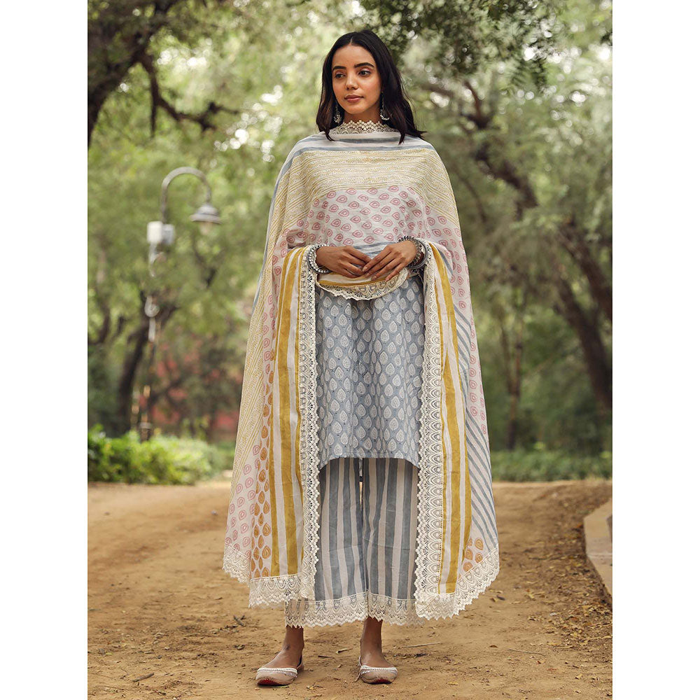 Gulabo Jaipur Adya Blue Kurta (Set of 3)