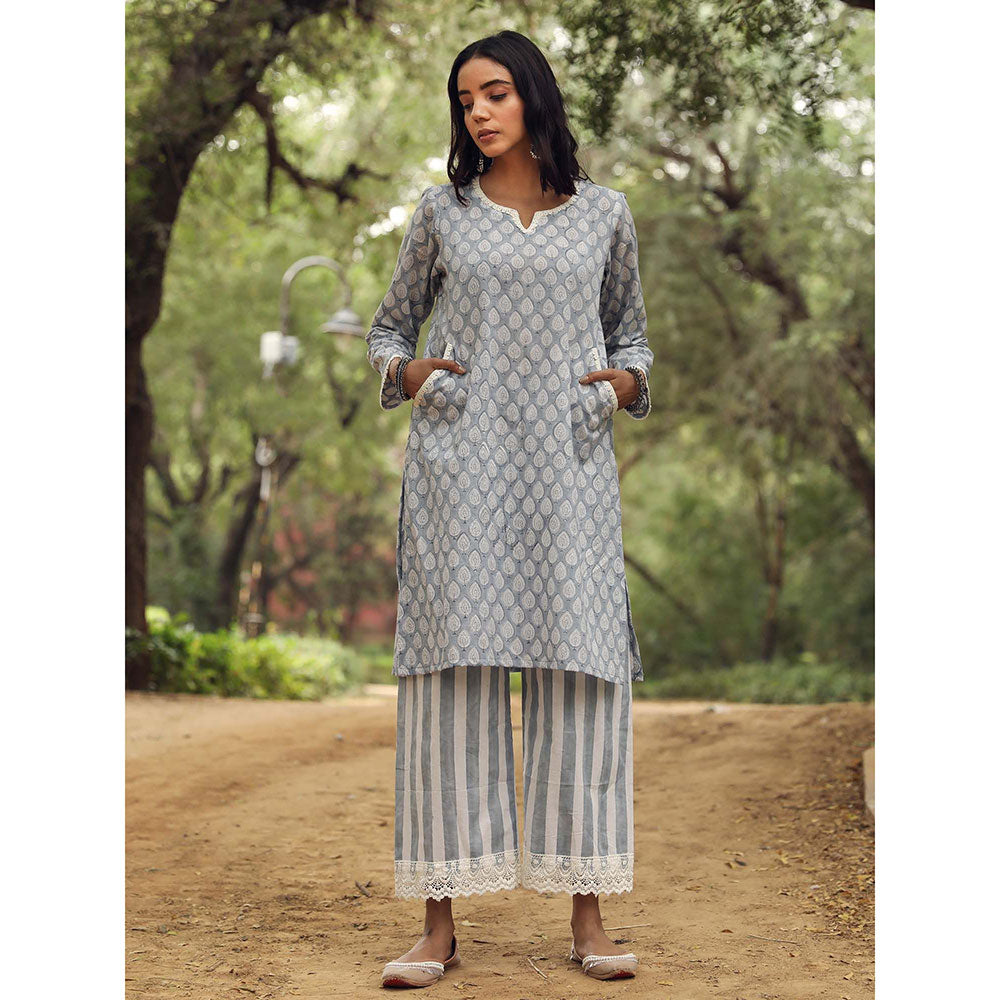 Gulabo Jaipur Adya Blue Kurta (Set of 3)