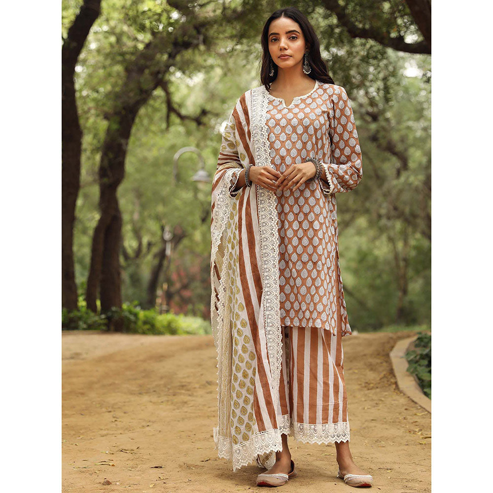 Gulabo Jaipur Adya Brown Kurta (Set of 3)
