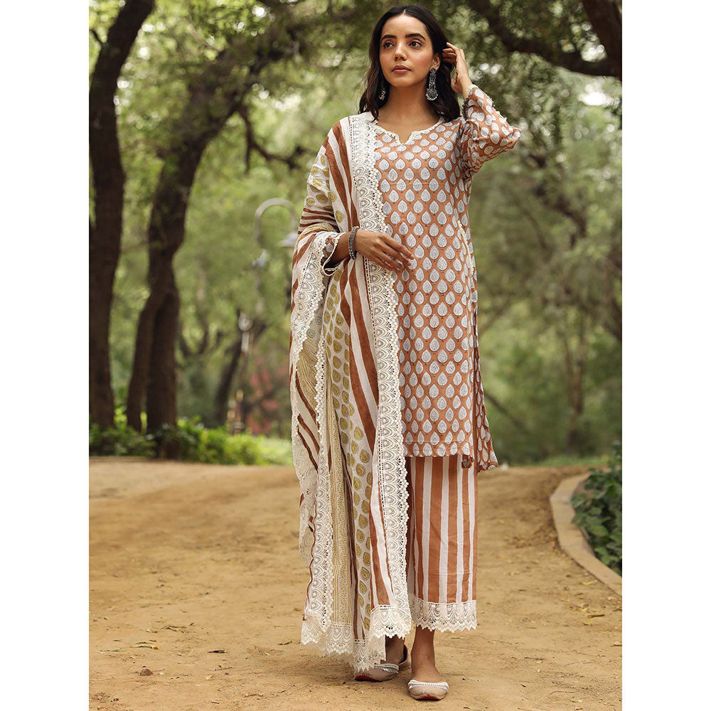 Gulabo Jaipur Adya Brown Kurta (Set of 3)