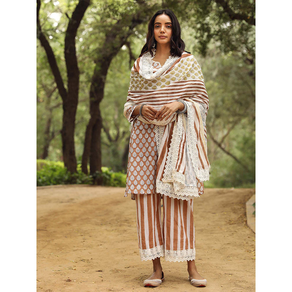 Gulabo Jaipur Adya Brown Kurta (Set of 3)
