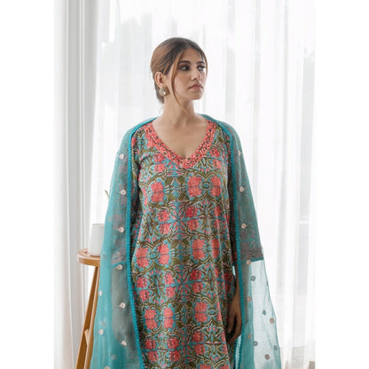 Gulabo Jaipur Lily Sky Straight Kurta with Pants & Dupatta (Set of 3)