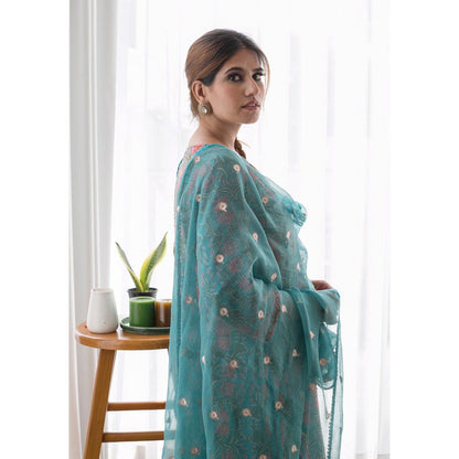 Gulabo Jaipur Lily Sky Straight Kurta with Pants & Dupatta (Set of 3)