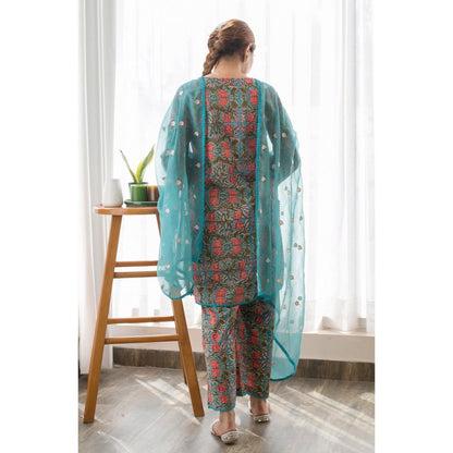 Gulabo Jaipur Lily Sky Straight Kurta with Pants & Dupatta (Set of 3)