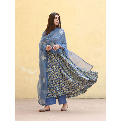 Gulabo Jaipur Sunflower Blue Anarkali Suit (Set of 3)