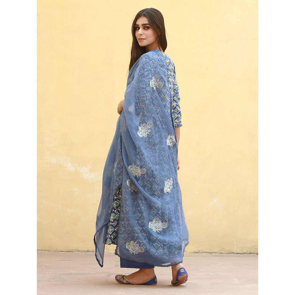 Gulabo Jaipur Sunflower Blue Anarkali Suit (Set of 3)