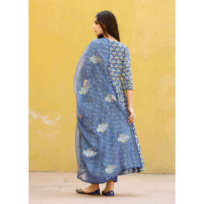 Gulabo Jaipur Sunflower Blue Anarkali Suit (Set of 3)