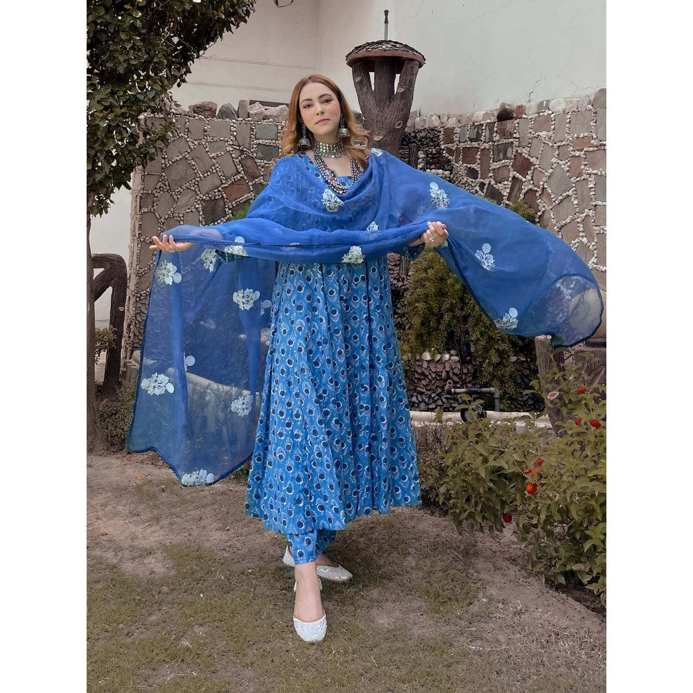 Gulabo Jaipur Sunflower Indigo Anarkali Suit (Set of 3)