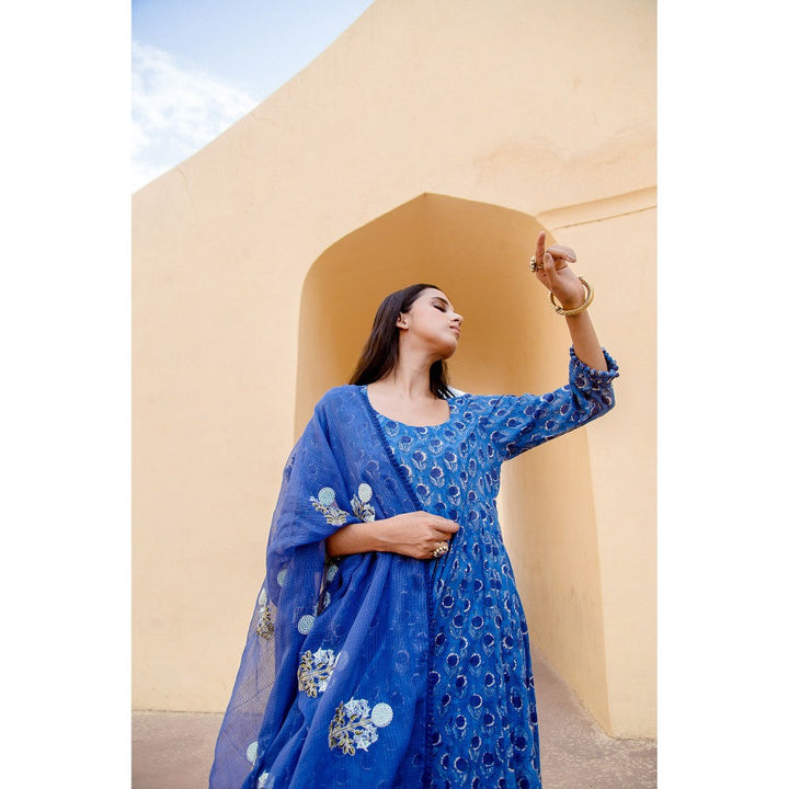Gulabo Jaipur Sunflower Indigo Anarkali Suit (Set of 3)