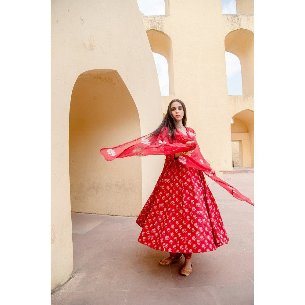 Gulabo Jaipur Sunflower Red Anarkali Suit (Set of 3)