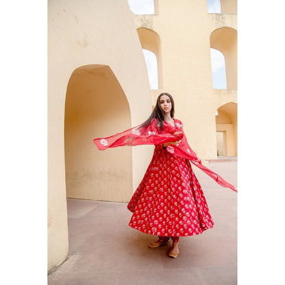 Gulabo Jaipur Sunflower Red Anarkali Suit (Set of 3)