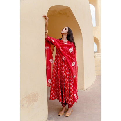 Gulabo Jaipur Sunflower Red Anarkali Suit (Set of 3)