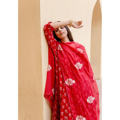 Gulabo Jaipur Sunflower Red Anarkali Suit (Set of 3)