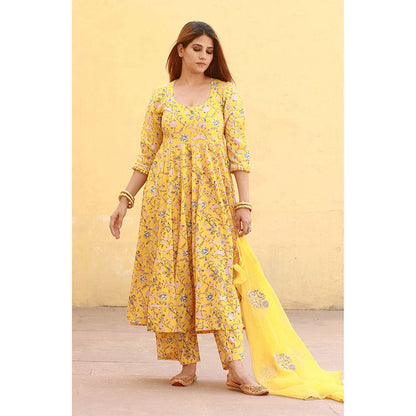 Gulabo Jaipur Sunflower Yellow Anarkali Suit (Set of 3)