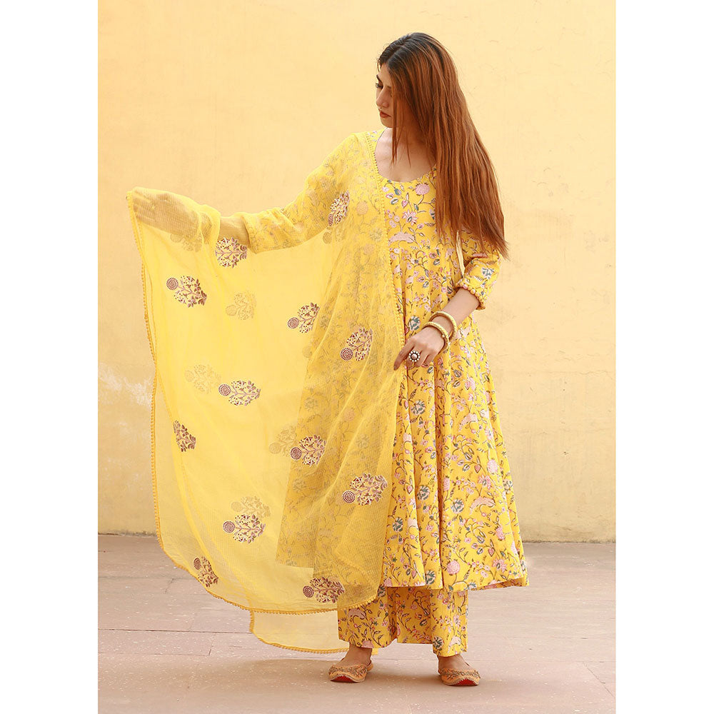 Gulabo Jaipur Sunflower Yellow Anarkali Suit (Set of 3)