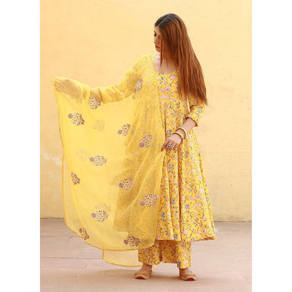 Gulabo Jaipur Sunflower Yellow Anarkali Suit (Set of 3)