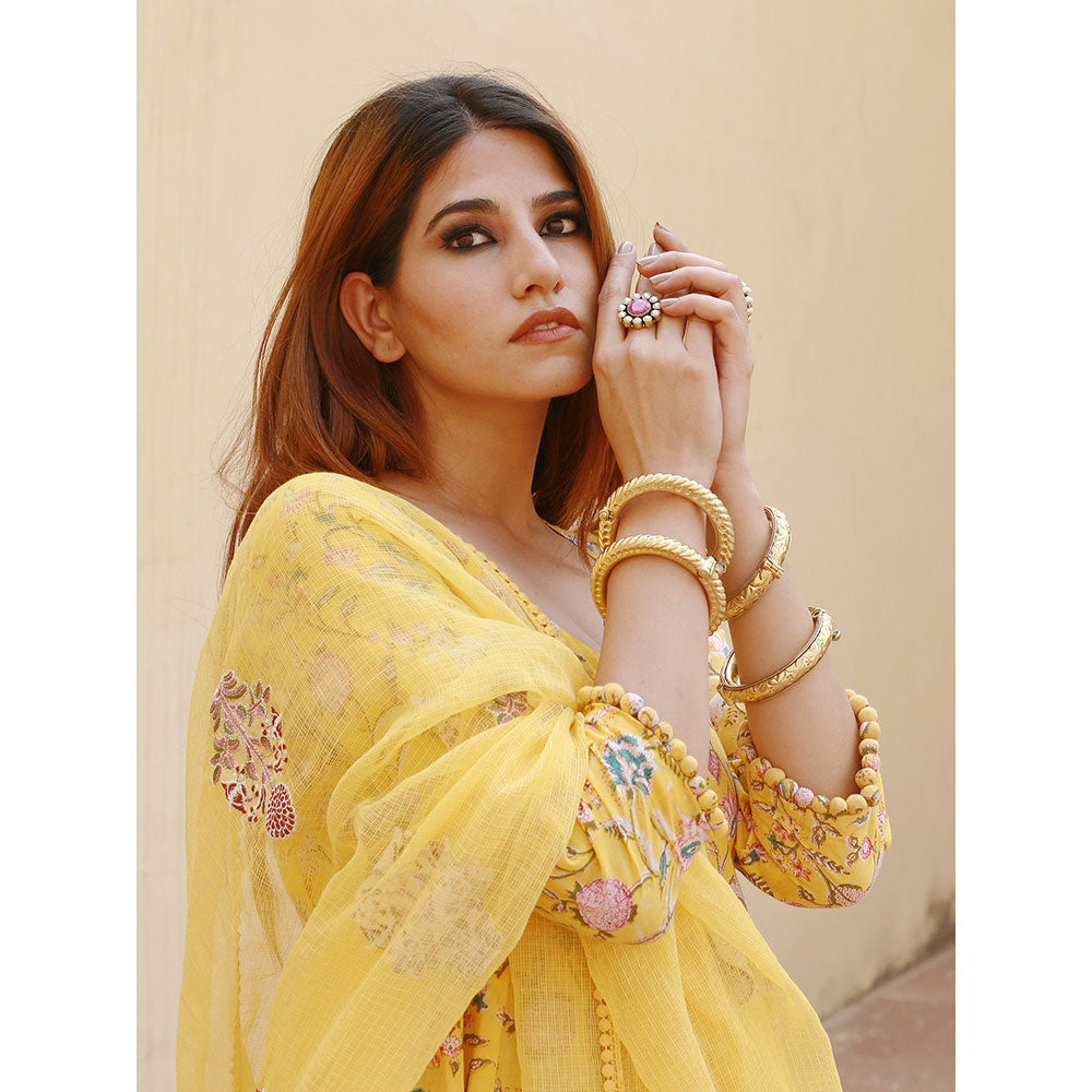 Gulabo Jaipur Sunflower Yellow Anarkali Suit (Set of 3)