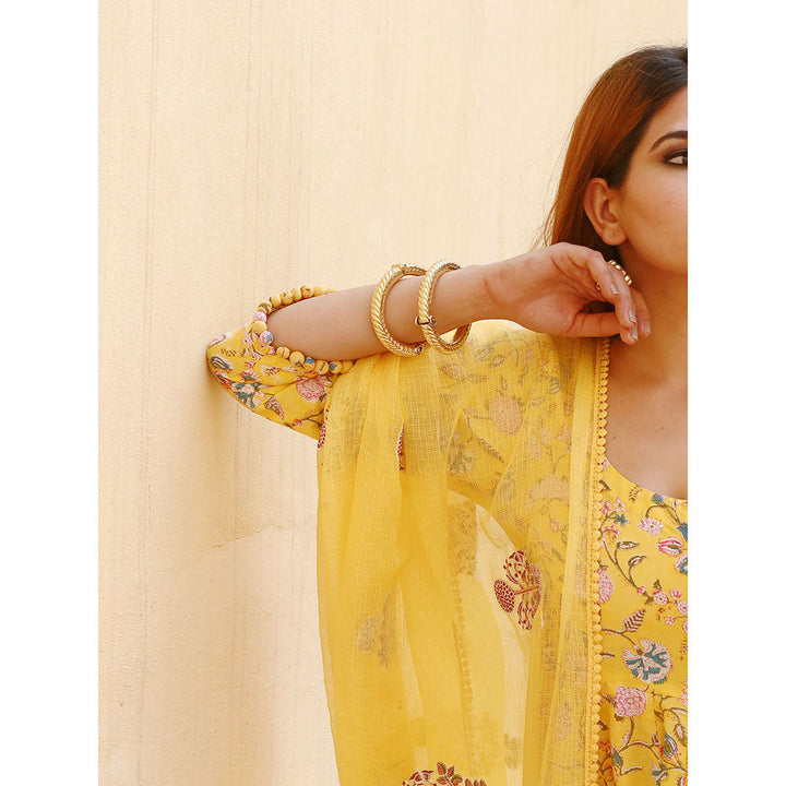 Gulabo Jaipur Sunflower Yellow Anarkali Suit (Set of 3)