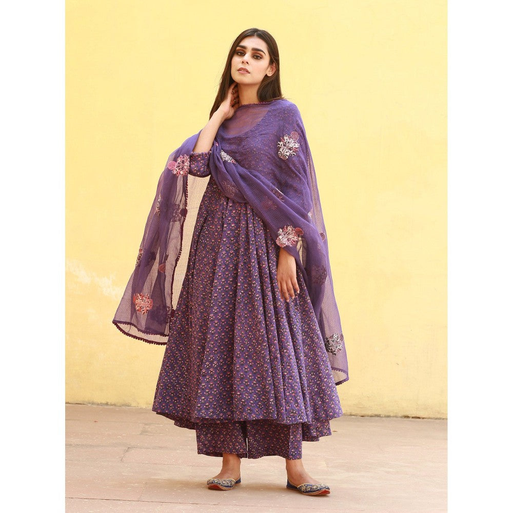 Gulabo Jaipur Sunflower Purple Anarkali Suit (Set of 3)