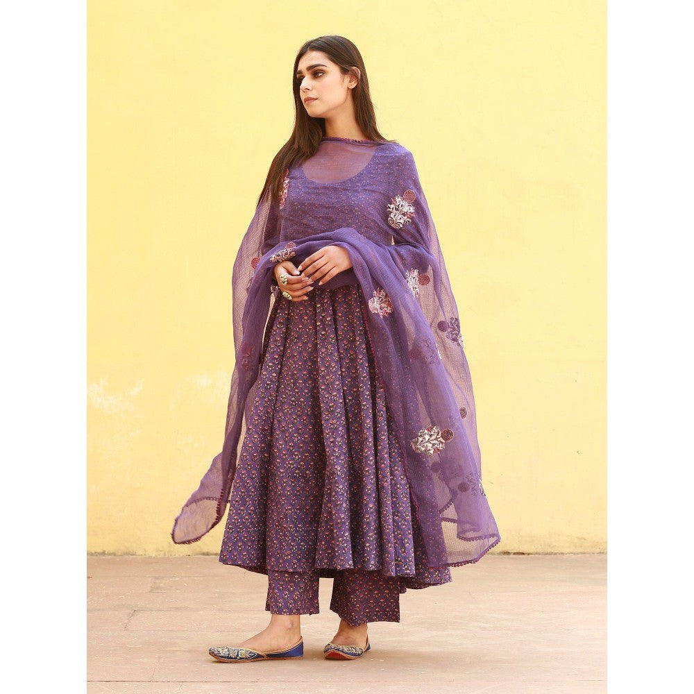 Gulabo Jaipur Sunflower Purple Anarkali Suit (Set of 3)