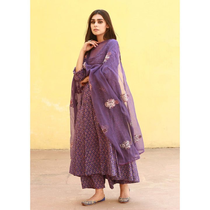 Gulabo Jaipur Sunflower Purple Anarkali Suit (Set of 3)