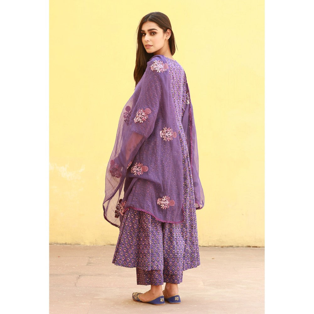Gulabo Jaipur Sunflower Purple Anarkali Suit (Set of 3)