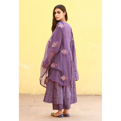 Gulabo Jaipur Sunflower Purple Anarkali Suit (Set of 3)