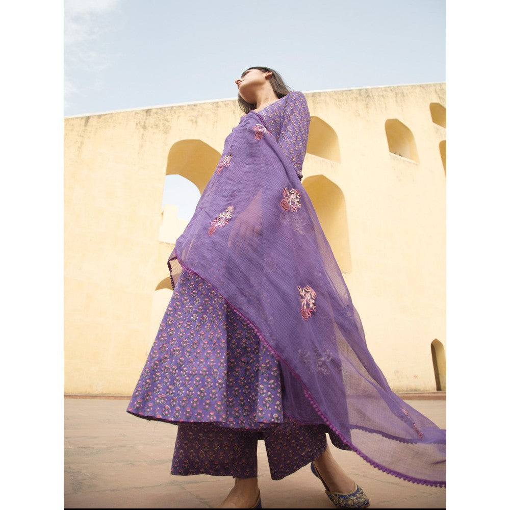 Gulabo Jaipur Sunflower Purple Anarkali Suit (Set of 3)