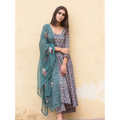 Gulabo Jaipur Sunflower Green Anarkali Suit (Set of 3)