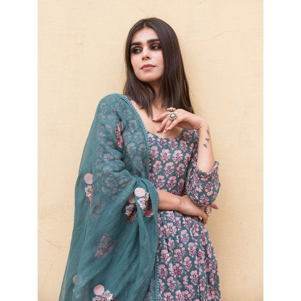 Gulabo Jaipur Sunflower Green Anarkali Suit (Set of 3)