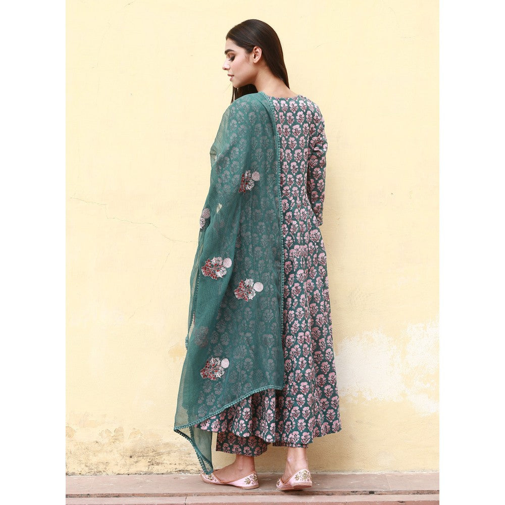 Gulabo Jaipur Sunflower Green Anarkali Suit (Set of 3)