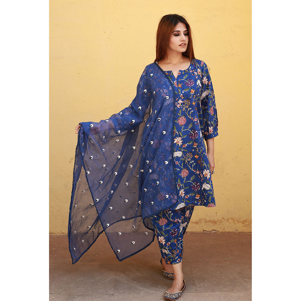 Gulabo Jaipur Bloom Blue Jaal Kurta (Set of 3)