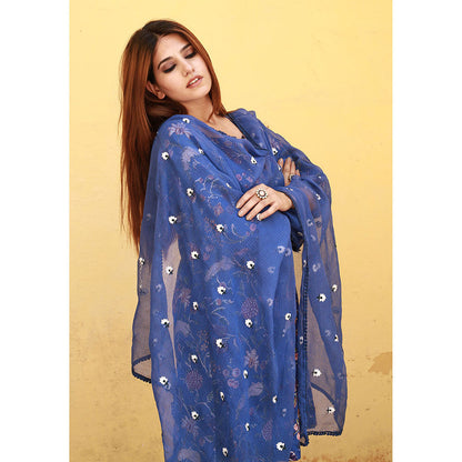 Gulabo Jaipur Bloom Blue Jaal Kurta (Set of 3)