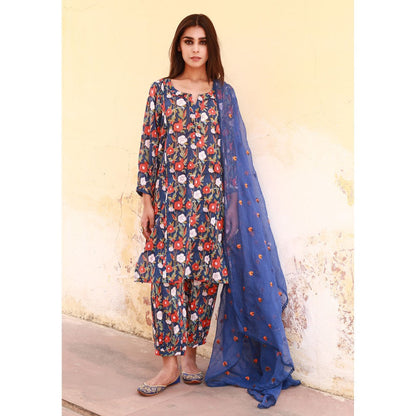 Gulabo Jaipur Bloom Blue Kurta (Set of 3)