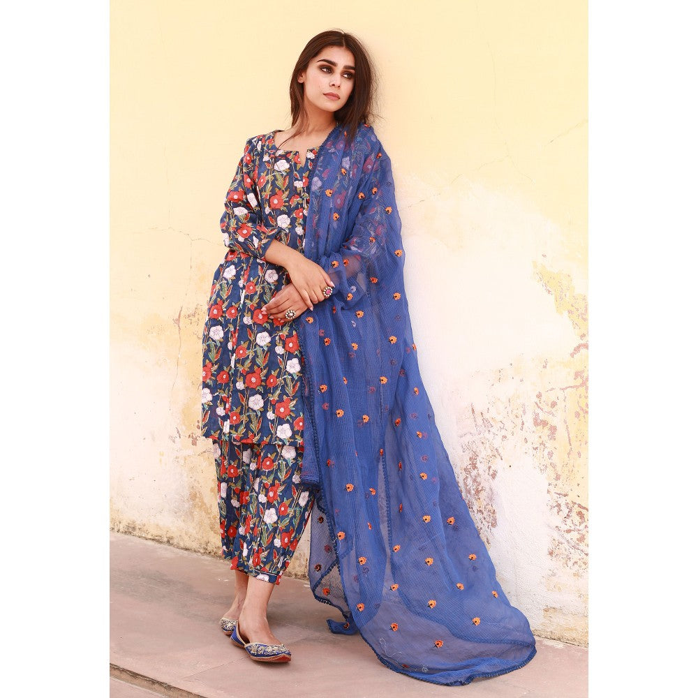 Gulabo Jaipur Bloom Blue Kurta (Set of 3)