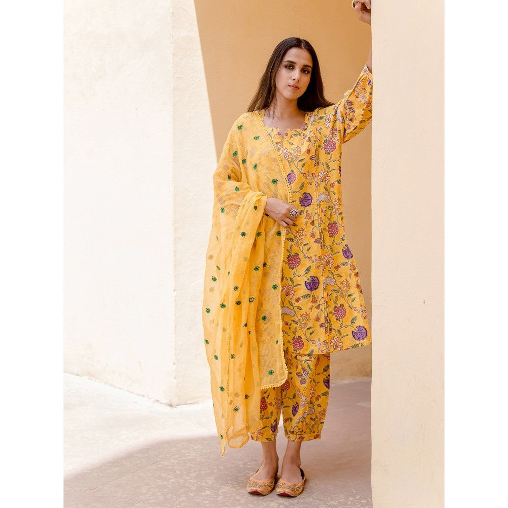 Gulabo Jaipur Bloom Yellow Kurta (Set of 3)