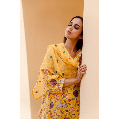 Gulabo Jaipur Bloom Yellow Kurta (Set of 3)