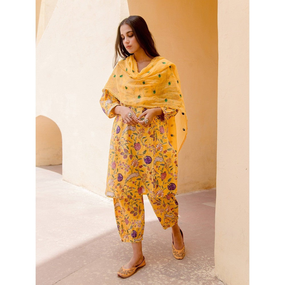 Gulabo Jaipur Bloom Yellow Kurta (Set of 3)